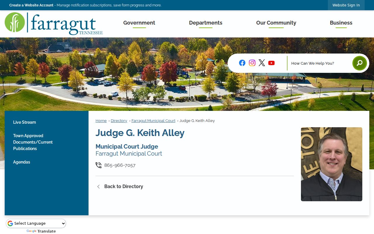 Official Town of Farragut Municipal Court judge directory