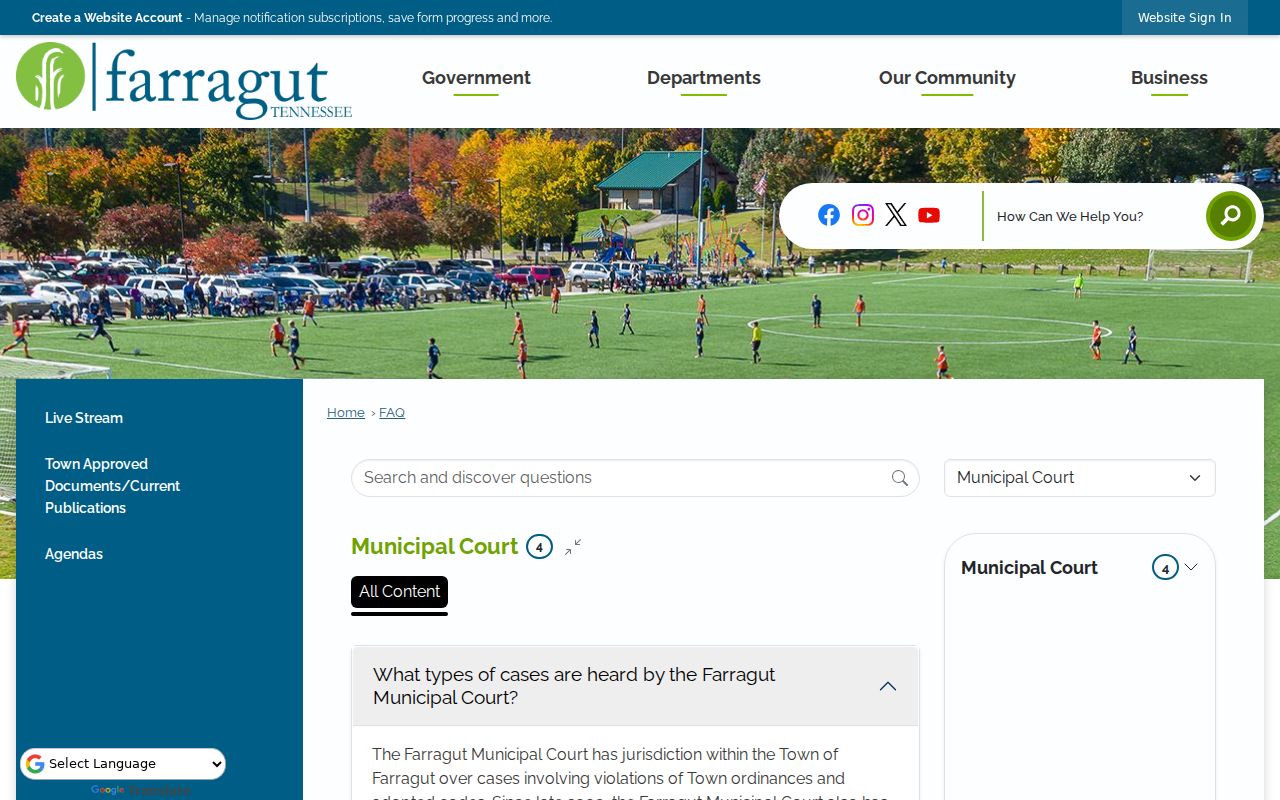 Town of Farragut Municipal Court frequently asked questions page