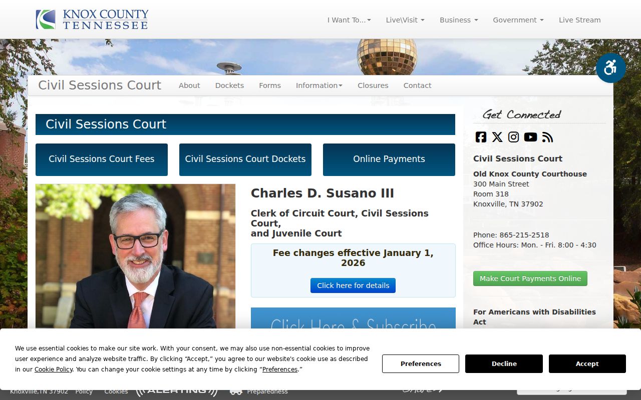 Knox County civil docket Civil Sessions information