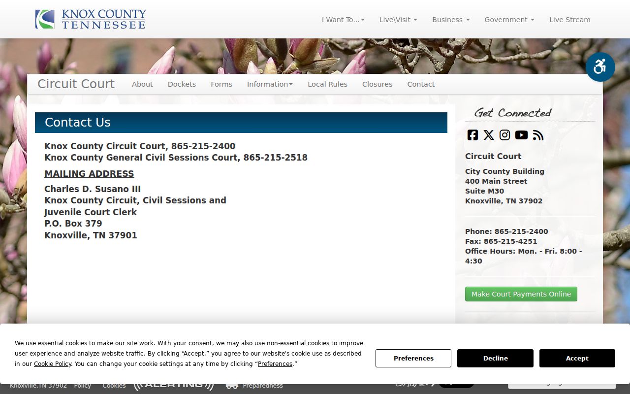 Knox County civil docket clerk contact routes