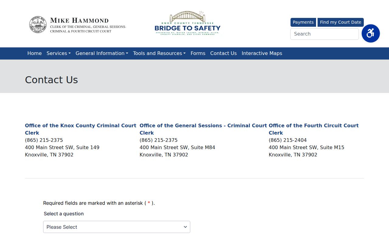 Knox County court docket clerk contact offices