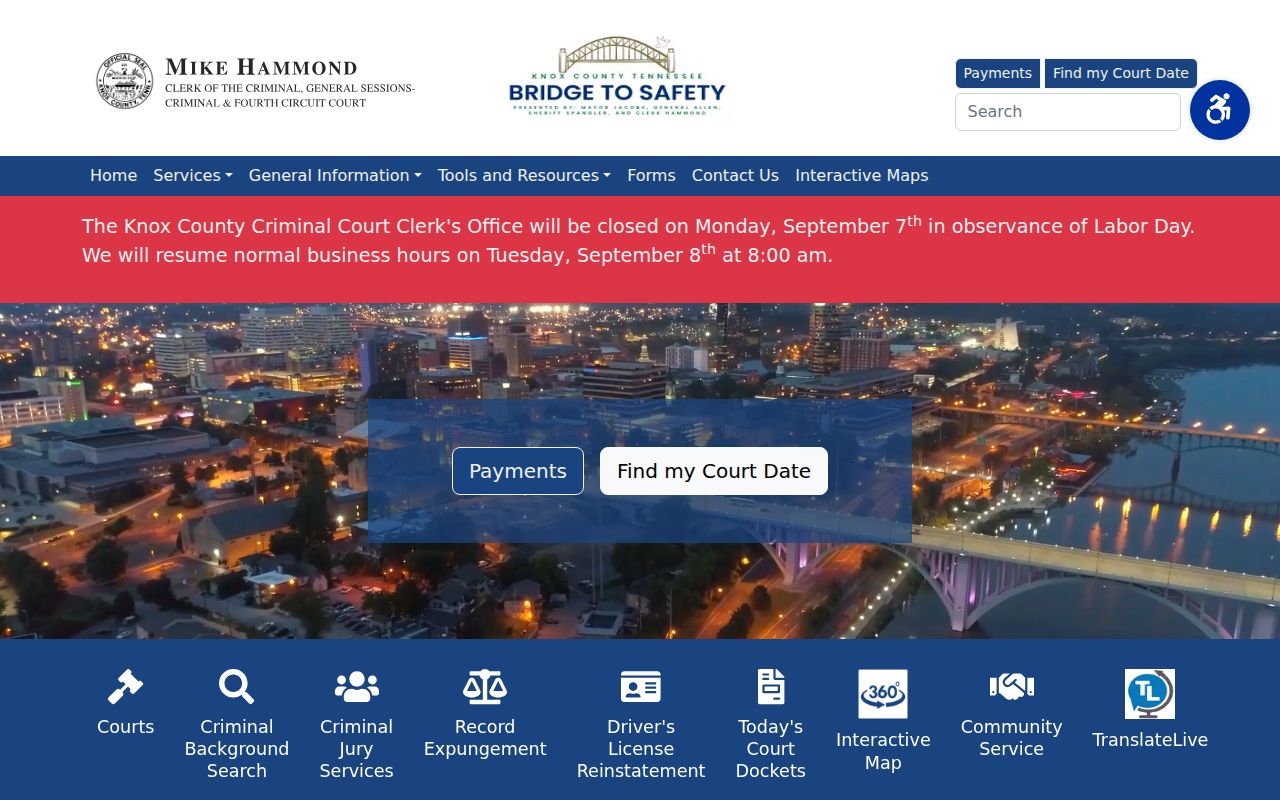Knox County court docket Criminal Court Clerk portal