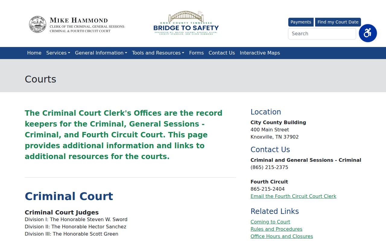 Knox County court docket criminal court divisions